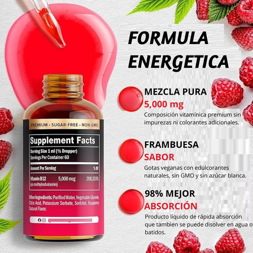 Vitamina B12 5000 Mcg Metilcobalamina Sublingual Gotas