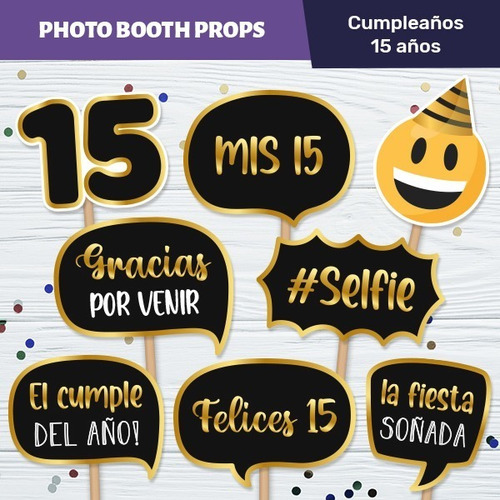 Photo Props Cumple 15 Años Carteles Imprimibles - Dorado