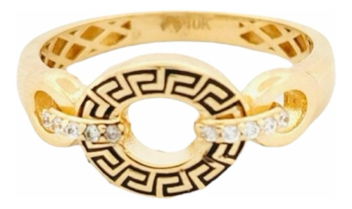 Anillo Italiano Grecas Zirconias Oro 10 K + Obsequio