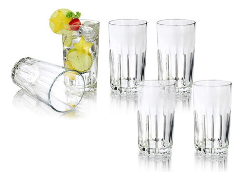 6pz Juego De Vasos De Vidrio Marca Crisa, Vaso De 390ml C/u