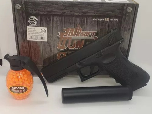 Pistola A Balines Glock Cañón Metal Po Q1c Con Silenciador +