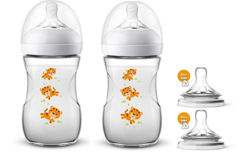 Kit 2 Mamadeiras Avent Petala 260ml Cores + 2 Bicos N. 4