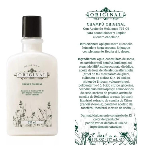 Kit 2 Champú Original Melaleuca Aceite Cuidado Del Cabello