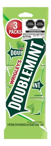 Chicles Doublemint Sabor Menta Pack 3 Pz Con 15 Sticks
