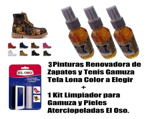 3 Pintura Renovadora Zapatos Tenis Gamuza Tela+kit Limpiador