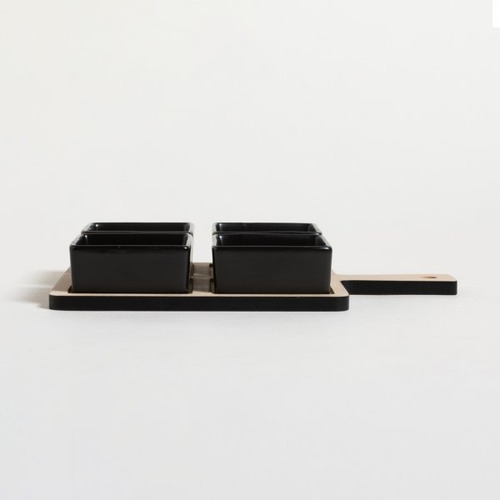 Copetinero Negro C/ Base Bamboo | Cuadrado Set X 4 (519055)