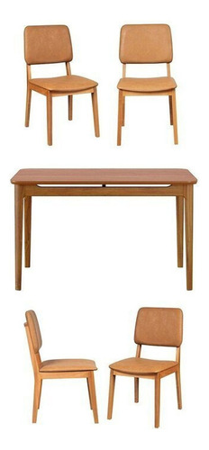 Conjunto Mesa De Jantar 1 Mesa 130cm 4 Cadeiras Miriti Hfwt