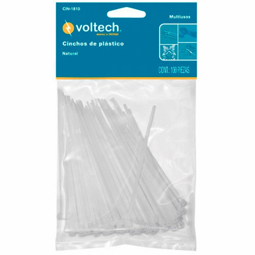 100 Cinchos De Plastico Blancos De 15 Cm 18 Lb Voltech 44301