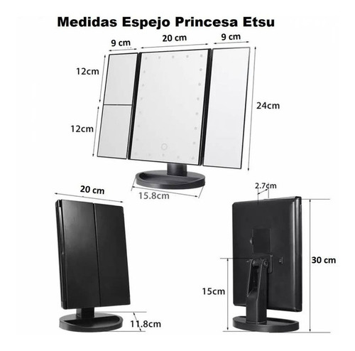 Espejo Led Tactil Plegable Maquillaje Etsu Cosmetics