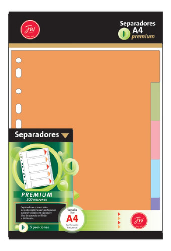 Separadores Fw A4 Premium 300 Micrones Colores Surtidos