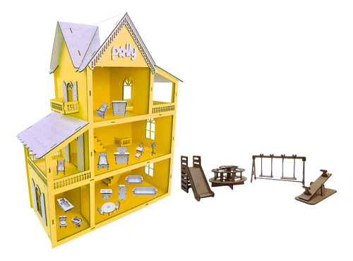 Kit Casa/casinha Boneca 19 Moveis Com Parquinho Postagem 24h Cor Amarelo