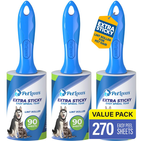 Lint Roller Petlovers, Extra Adhesivo, 270 Hojas, Paquete De