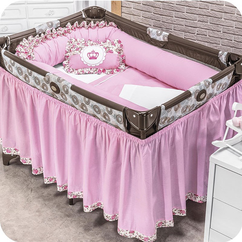 Quarto De Bebê Kit De Berço Desmontável Realeza 09 Pç Rosa