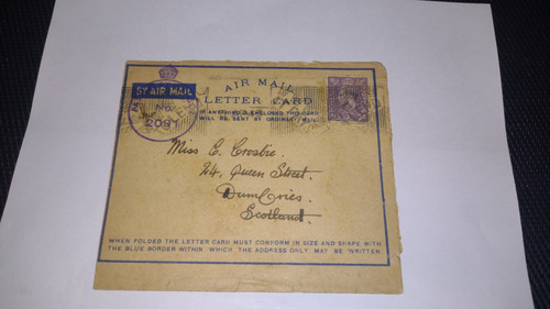 Inglaterra Carta Militar Circulada A Escocia 1943 Dsd Africa