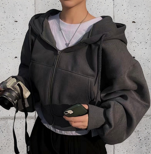Sudadera Con Capucha Y Cremallera Con Forro Polar Para Mujer, Ajustada Y Cálida