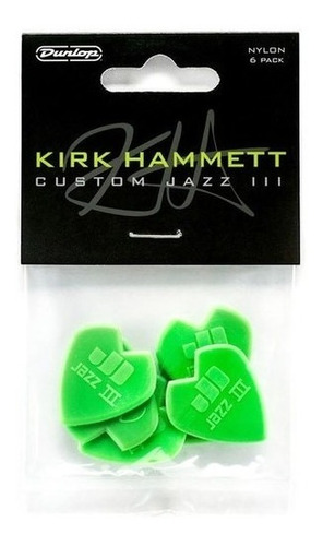 Pack 06 Uñetas Dunlop Kirk Hammett Custom Jazz Iii Verde