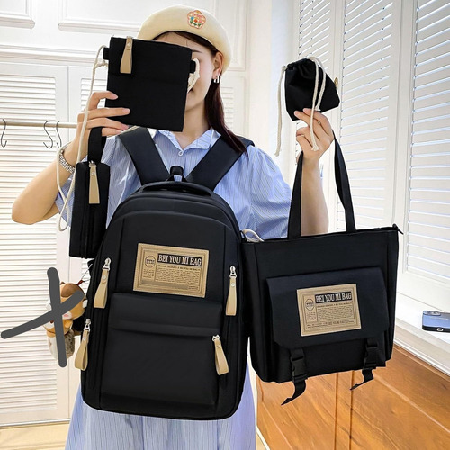 Mochila Set Kawaii 5 Piezas Importada Negro