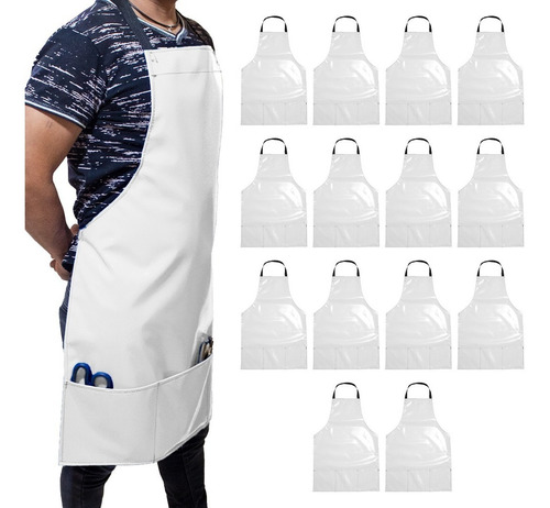 Mandil De Lona Kit 15pz Impermeable Delantal Con Bolsas Color Blanco Diseño De La Tela Lona Impermeable