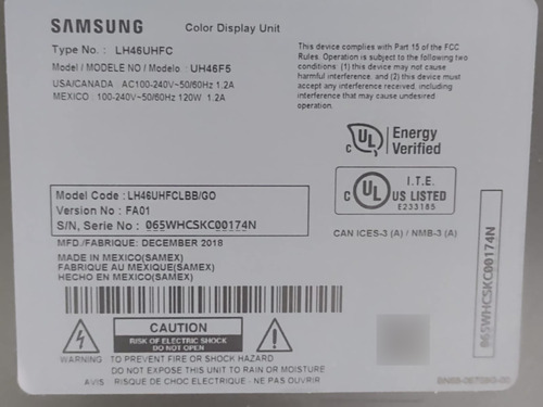 Monitor Samsung 46 Uh46f5 Business - Alta Calidad Visual Negro (Usado)