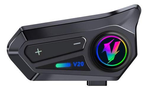 Fopnew V20 Intercomunicador Motocicleta Para Casco Bluetooth 5.3interfono Impermeable Ipx6 Micrófono Doble Lámpara Argb Led Modo De Chat En Grupo Intercomunicador Moto Negro Soni 3d Estéreo