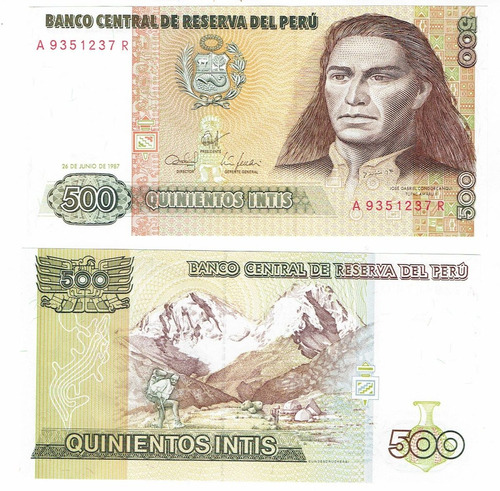 Billete Del Perú, 500 Intis, 1987, Sin Circular. Jp