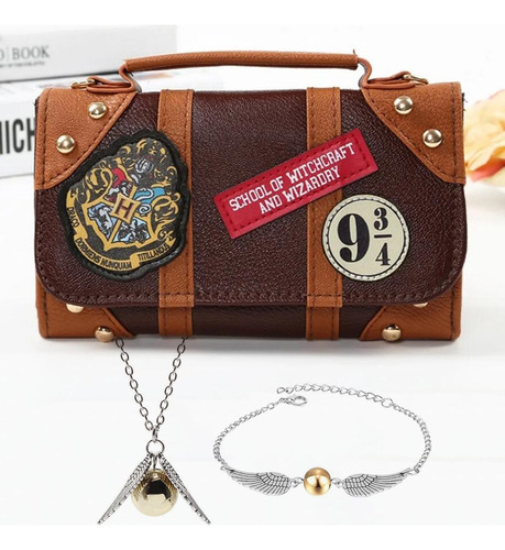 Kit De Harry Potter 3 Piezas Billetera Hogwarts + Collar+pul