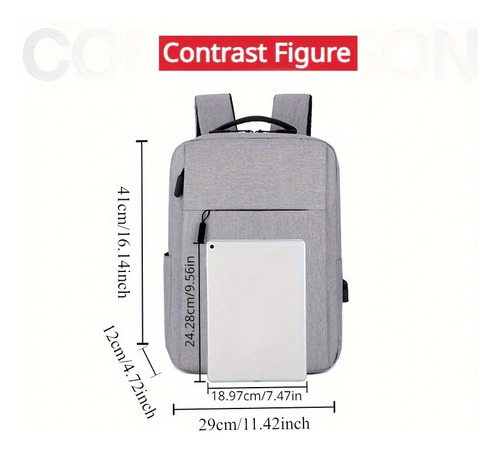 La Mochila Gris Oscuro Con Puerto Usb Tiene Un Amplio Espacio
