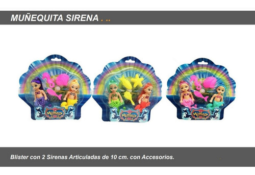 Muñeca Sirena X 2 Articulada 10cm En Blsiter Ar1 81866