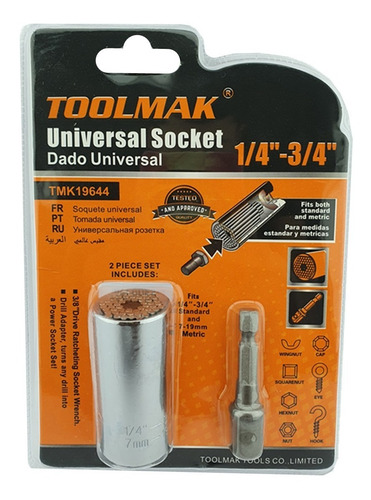 Dado Universal De 7 - 19 Mm + Adaptador Para Taladro Toolmak
