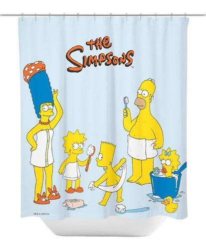 Imagen 1 de 3 de Cortina De Baño Los Simpson + Ganchos Resina Simpson