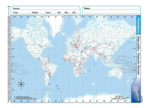 Rivadavia 9033 Mapa N°3 Político Planisferio Proyección Merc