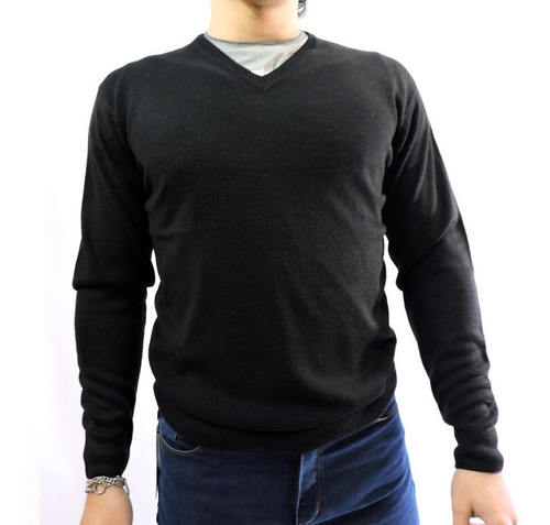 Sweater Fraction Importado Hilo Hombre Liso Escote V