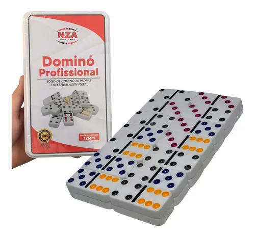 Dominó Profissional 12mm Com 28 Peças e Caixa de Metal Compacta