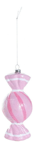 Enfeite Bala Redonda Listr Rosa/bco 1un 15x6x6cm 1106787