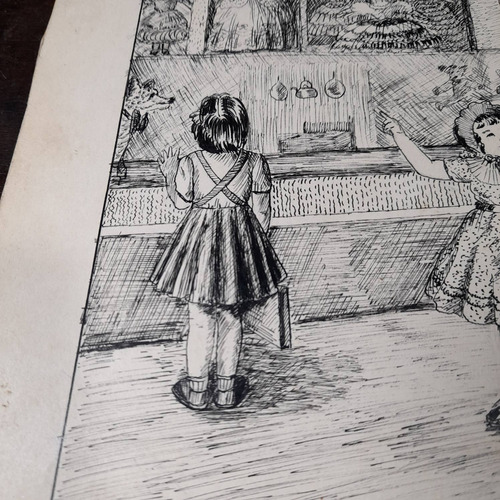 Imagem 6 de 9 de Pintura Desenho Bico De Pena Nanquim Datado 1953 Antiga