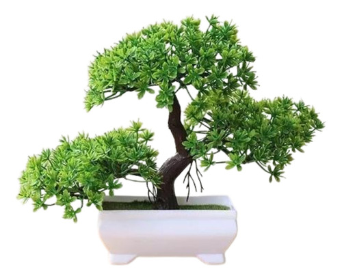 Bonsai Artificial Realista Mini Folhas Verde Vaso Planta Top