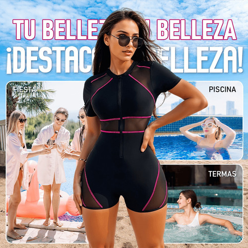 Kl Traje De Baño Una Pieza Manga Corta Negro Bikini Con