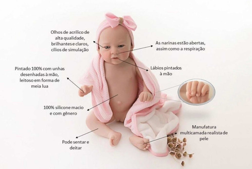 Imagem 3 de 9 de Bebê Reborn Original Pintada Mão 100% Silicone Macio Banho