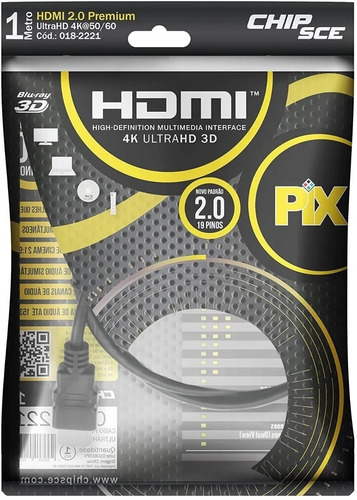 Kit 2 Cabo Hdmi 1 Metro 2.0 3d 4k 19 Pinos Pix 018-2221