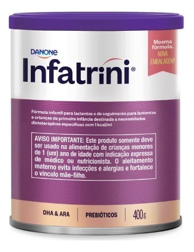 Fórmula infantil em pó sem glúten Danone Infatrini sabor neutro en lata de 1 de 400g - 0  a 12 meses