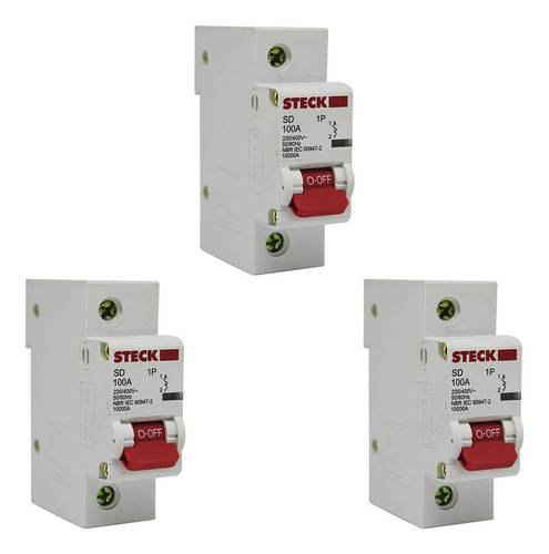 Kit C/3 - Disjuntor Steck Din Unipolar 100a Sd61 C10ka