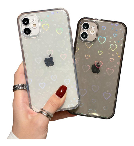 Imagen 4 de 6 de Funda Brillos Corazones Para iPhone + Mica Protectora Case
