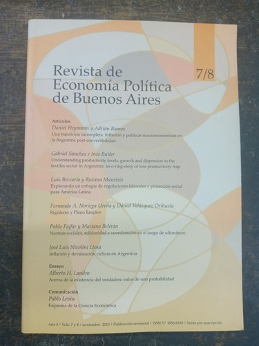 Revista De Economia Politica De Buenos Aires Nº 7/8 * Uba *