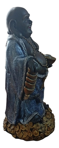 Buda De La Abundancia, Alegría, Protección, Prosperidad 37cm Azul Metalizado