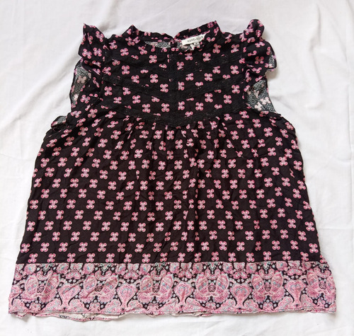 Blusa Mujer Sin Manga Color Negro Con Puntos Rosados Talla M