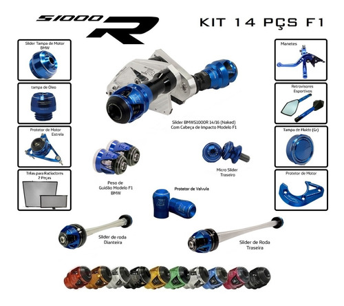 Kit Slider F1 Procton Racing Bmw S1000r 2014 A 2016 - 14 Pçs