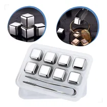 Comprar Kit 8 Cubos De Gelo Aco Inox Metal Com Pegador Drinks Whisky