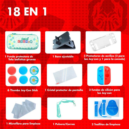 Kit Nintendo Switch Animal Crossing Verde Estuche Protector