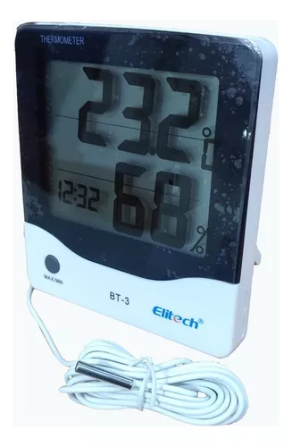 Termometro Higrómetro digital 2 Temperatura Humedad y reloj Elitech BT-3