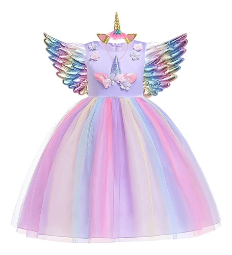 Vestido De Unicornio Para Niñas  Con Apliques De Flores  Ves